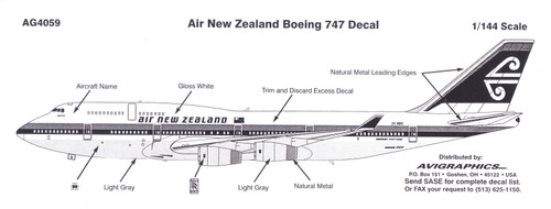 1/144 Scale Decal Air New Zealand 747