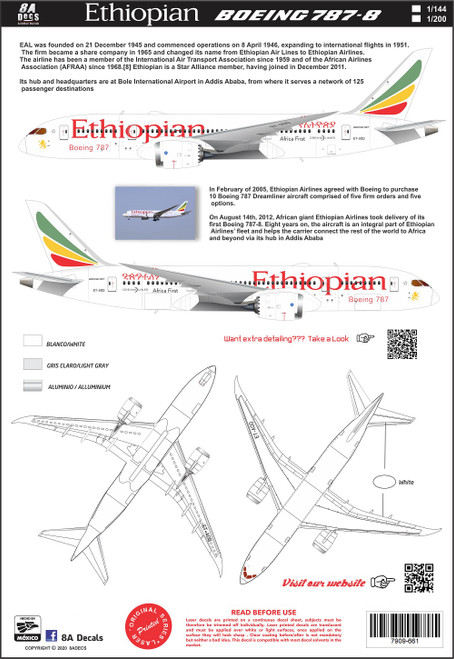 1/144 Scale Decal Ethiopian 787-8