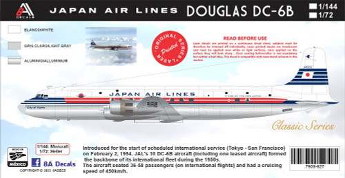 1/144 Scale Decal Japan Air Lines DC-6B