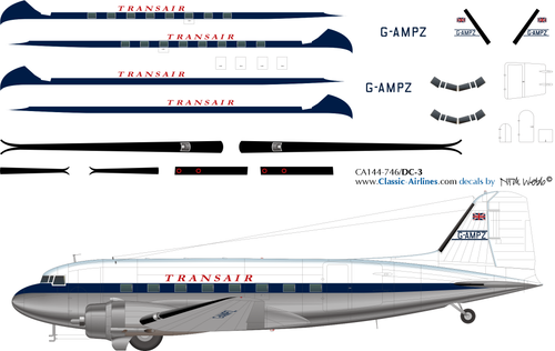 1/144 Scale Decal Transair DC-3