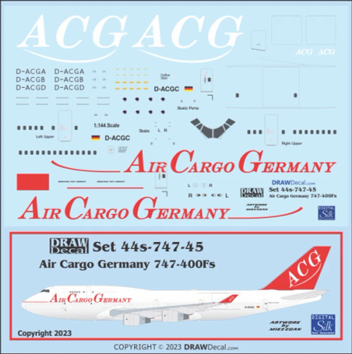 1/144 Scale Decal Air Cargo Germany 747-400SF