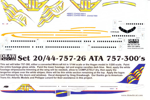 1/144 Scale Decal ATA - American Trans Air 757-200 / 300
