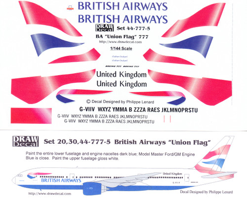 1/144 Scale Decal British Airways 777 UNION FLAG