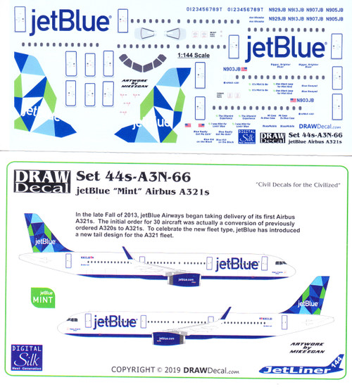 1/144 Scale Decal JetBlue A-321 MINT