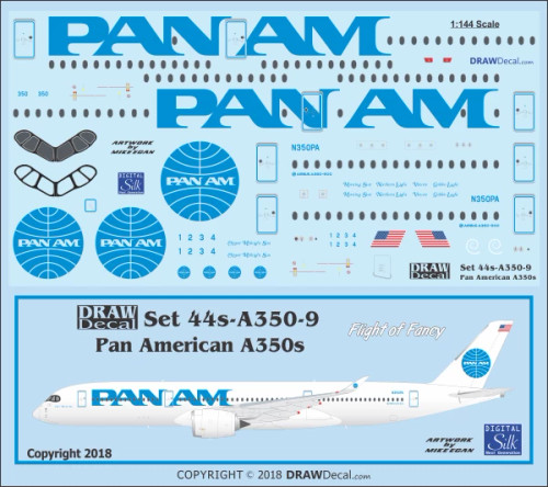 1/144 Scale Decal Pan Am A350-900