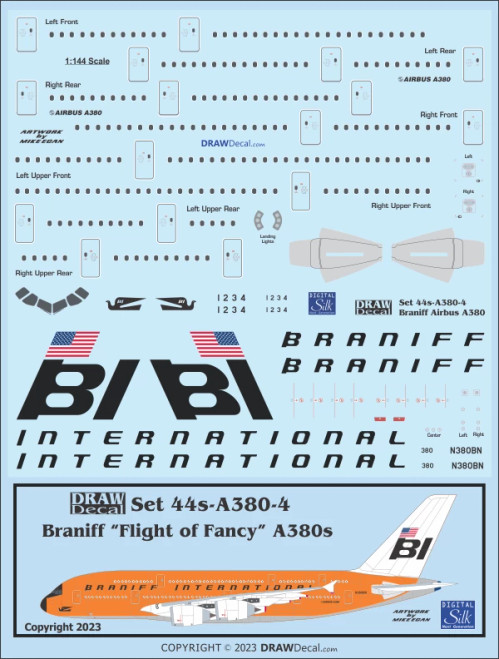 1/144 Scale Decal Braniff International A-380F