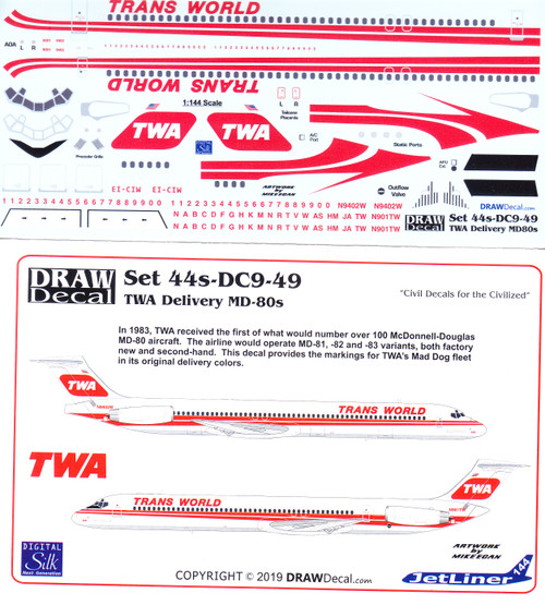 1/144 Scale Decal Trans World TWA MD-80