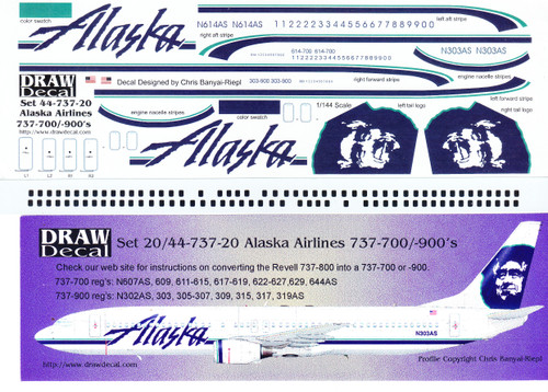 1/144 Scale Decal Alaska Airlines 737-700 / 900