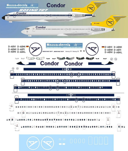 1/144 Scale Decal Condor 727-200 two Options