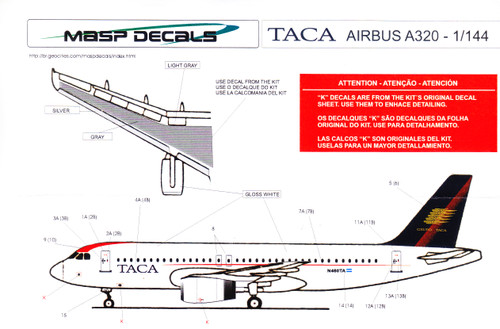 1/144 Scale Decal TACA A-320