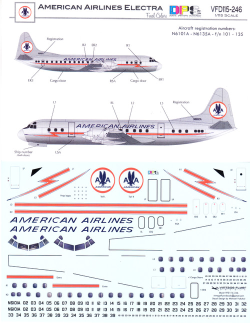 1/115 Scale Decal American Airlines Electra Final