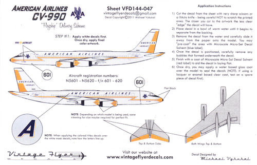 1/144 Scale Decal American Airlines CV-990 1/144 Scale Decal American Airlines CV-990