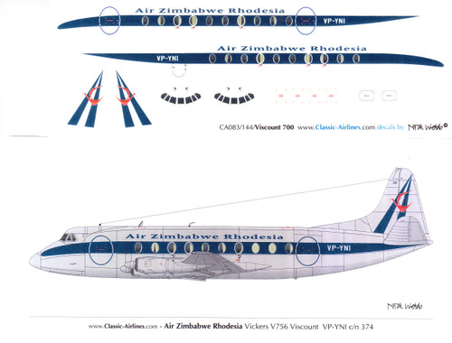 1/144 Scale Decal Air Zimbabwe Rhodesia Viscount 700