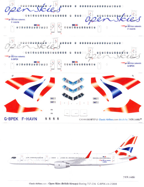 1/144 Scale Decal British Airways Open Skies 757-200 G-BPEK