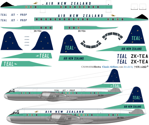1/144 Scale Decal Air New Zealand Electra TEAL