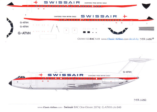 1/144 Scale Decal Swissair BAC-111