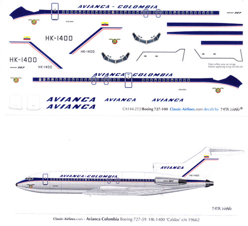 1/144 Scale Decal Avianca 727-100 Delivery