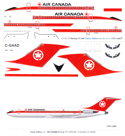 1/144 Scale Decal Air Canada 727-200 Delivery