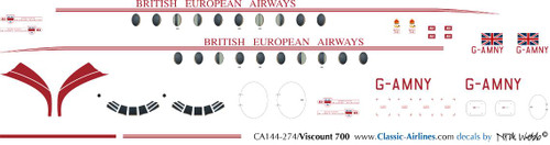 1/144 Scale Decal BEA Viscount 700 Delivery