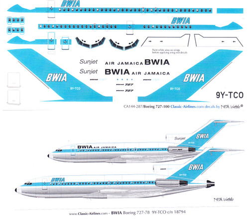 1/144 Scale Decal BWIA / Air Jamaica 727-100