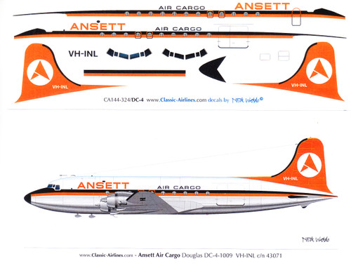 1/144 Scale Decal Ansett DC-4 Orange Livery
