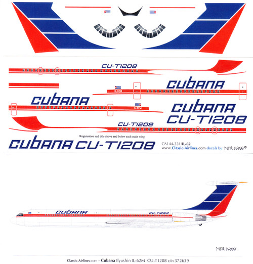 1/144 Scale Decal Cubana IL-62M