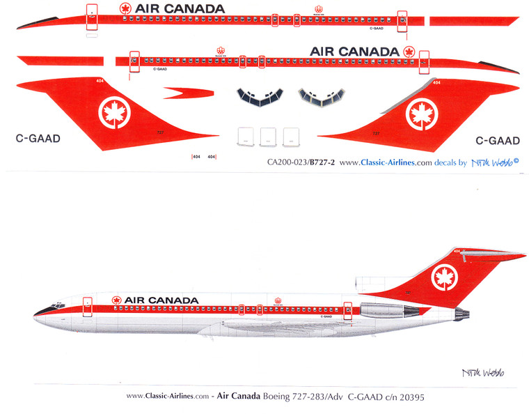 1/200 Scale Decal Air Canada 727-200