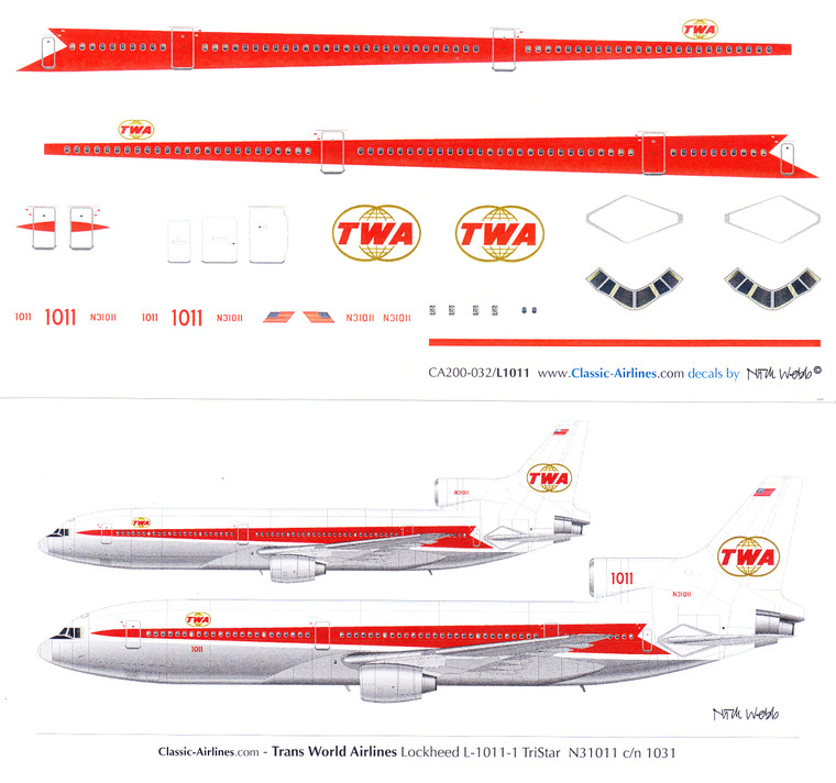 1/200 Scale Decal TWA L-1011 Twin Globe
