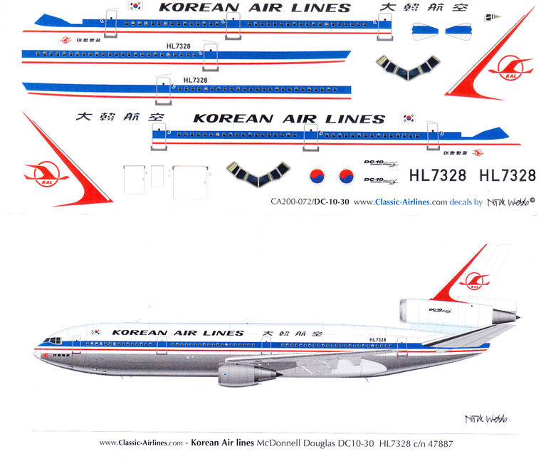 1/200 Scale Decal Korean Air Lines DC10-30
