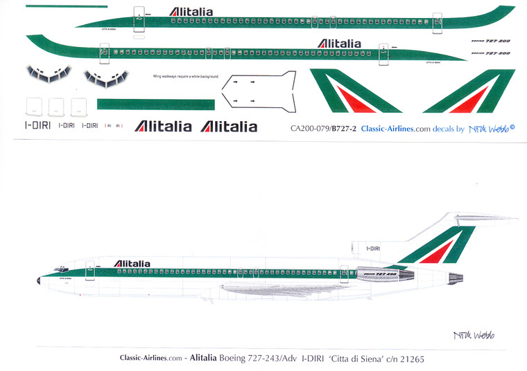 1/200 Scale Decal Alitalia 727-200