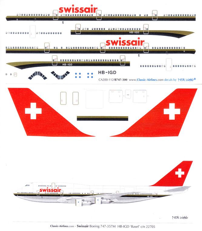 1/200 Scale Decal Swissair 747-100