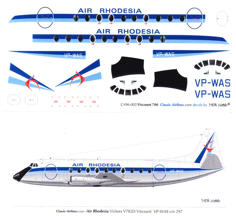 1/96 Scale Decal Air Rhodesia Viscount 700