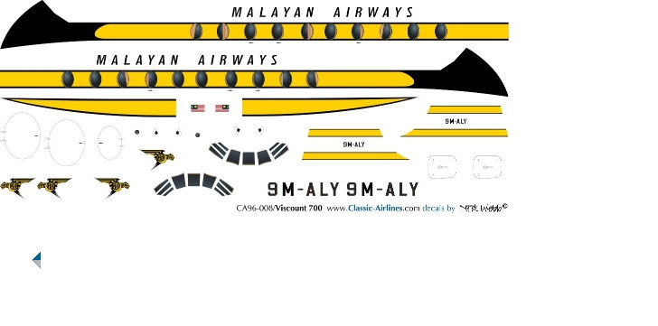 1/96 Scale Decal Malayan Airways Viscount 700