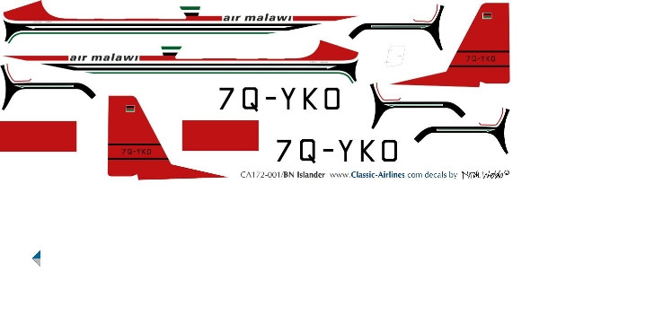 1/72 Scale Decal Air Malawi Islander