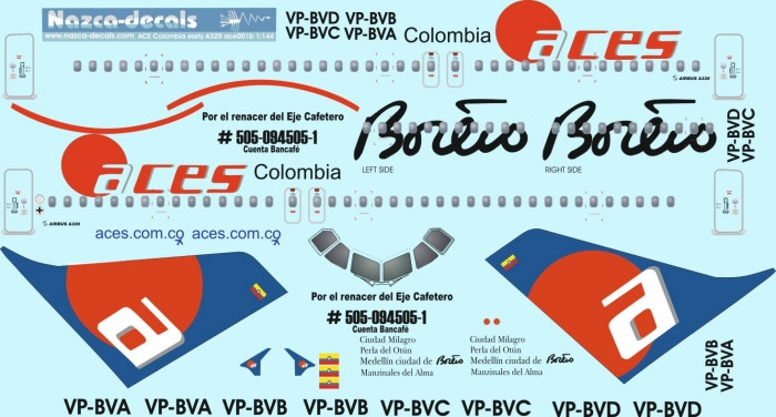 1/144 Scale Decal Aces Columbia Eje Cafetero Livery