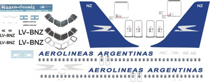 1/144 Scale Decal Aerolineas Argentinas A-320