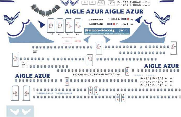 1/144 Scale Decal Aigle Azur A-319 / 320 / 321