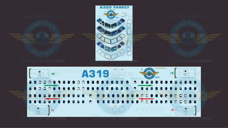 1/144 Scale Decal Lifelike Cockpit / Windows / Doors A319