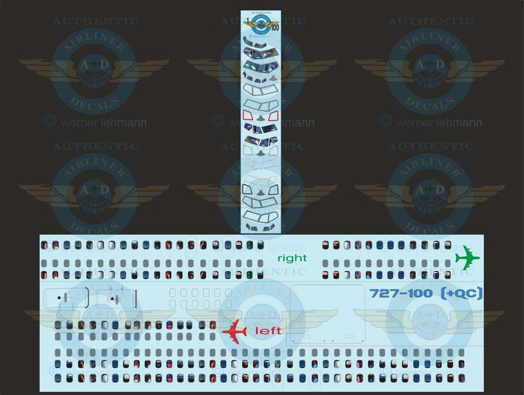 1/100 Scale Decal Lifelike Cockpit / Windows / Doors 727-100 & QC
