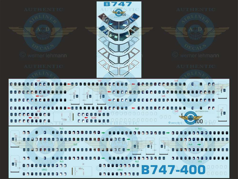 1/100 Scale Decal Lifelike Cockpit / Windows / Doors 747-400