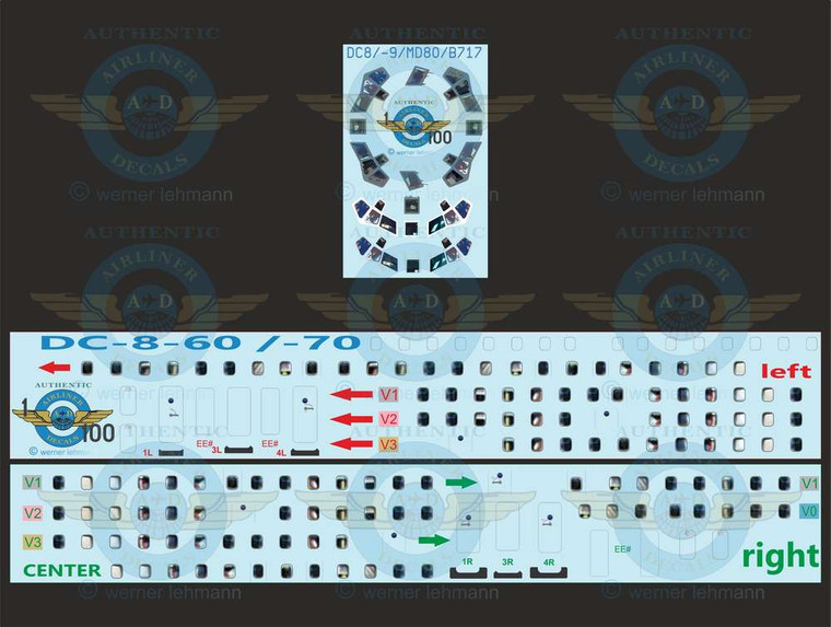 1/100 Scale Decal Lifelike Cockpit / Windows / Doors DC8-60 / 70