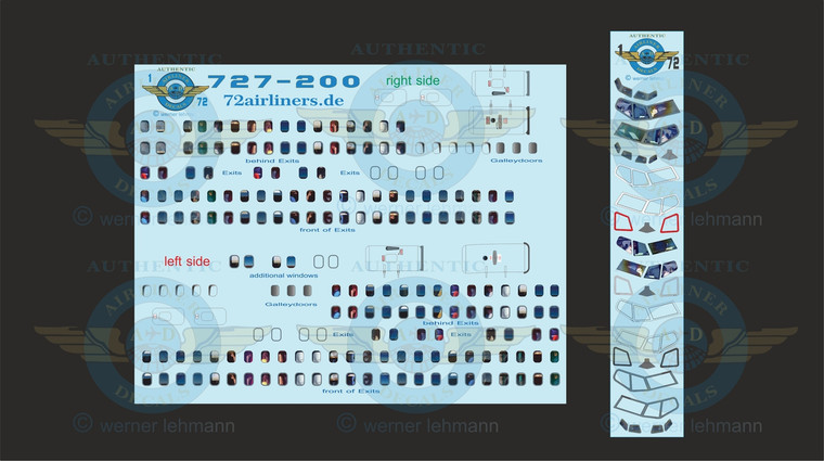 1/72 Scale Decal Lifelike Cockpit / Windows / Doors 727-200