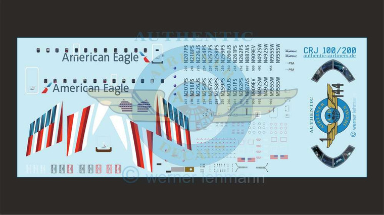 1/144 Scale Decal American Eagle CRJ-100 / 200 With Lifelike Cockpit / Windows