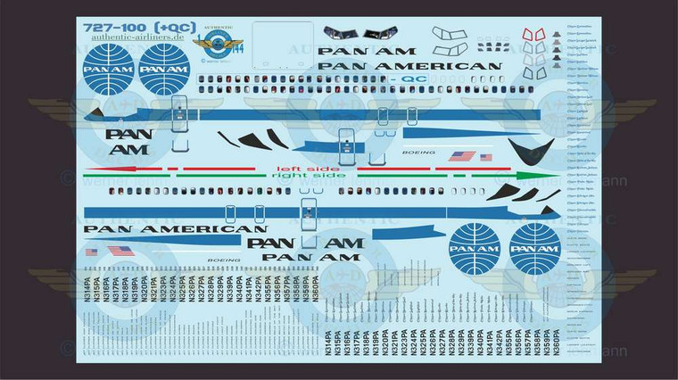 1/144 Scale Decal Pan Am 727-100 With Lifelike Cockpit / Windows