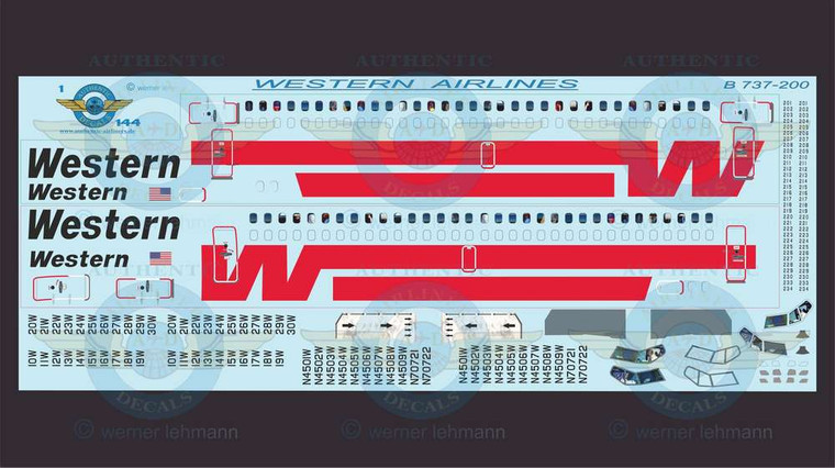 1/144 Scale Decal Western 737-200 With Lifelike Cockpit / Windows