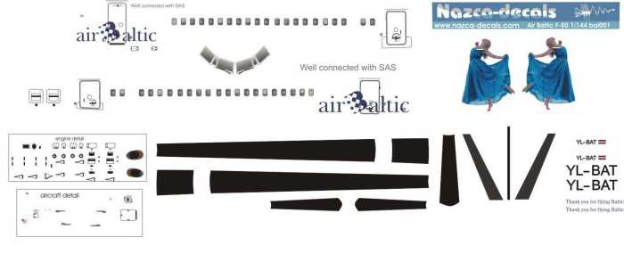 1/144 Scale Decal Air Baltic F-50 Blue Lady