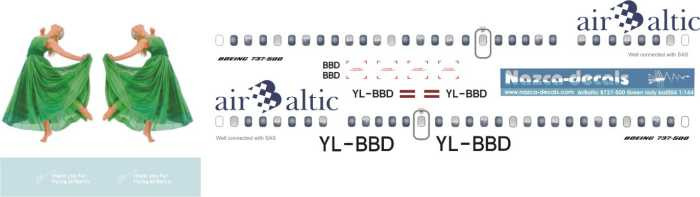 1/144 Scale Decal Air Baltic 737-500 Green Lady
