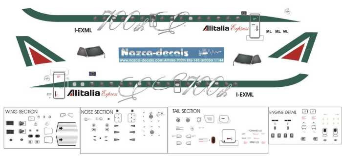 1/144 Scale Decal Alitalia Express ERJ-145 700th ERJ