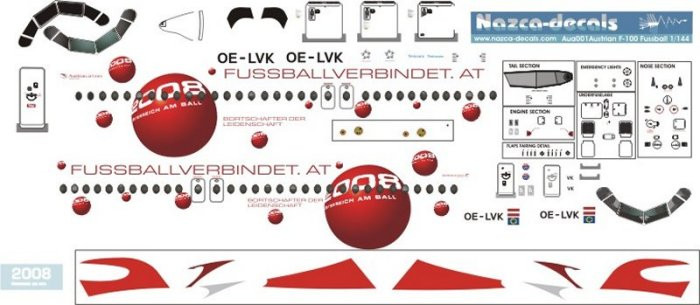 1/144 Scale Decal Austrian Airlines F-100 Fussball Livery