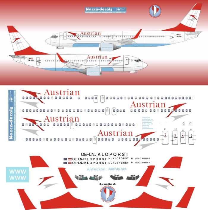 1/144 Scale Decal Austrian Airlines 737-700 / 800